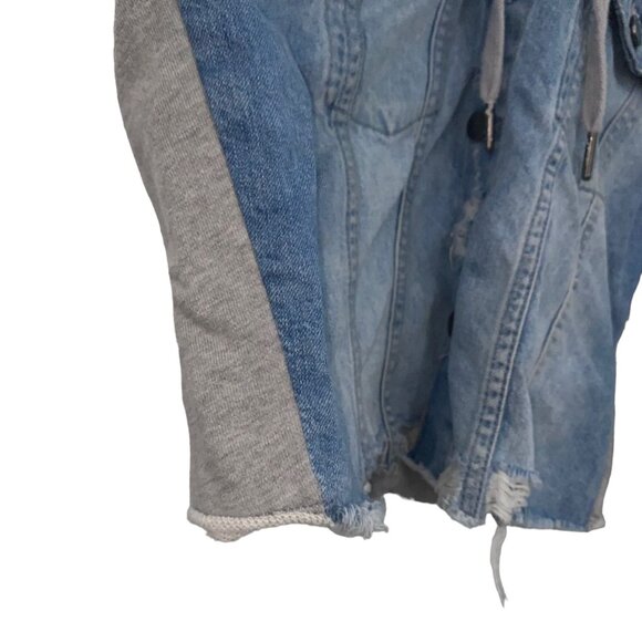 DL 1961 Clyde Icon Hoodie Denim Jacket Raw Hem Distressing Small - Picture 6 of 10